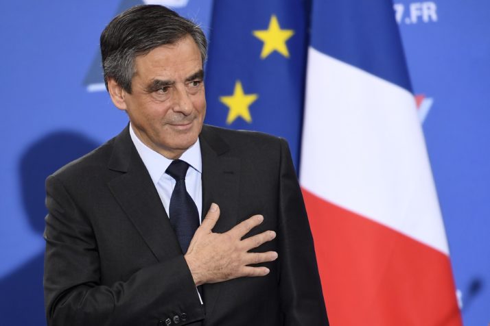 French member of Parliament and candidate for the right-wing primaries ahead of France's 2017 presidential elections, Francois Fillon gestures as he delivers a speech following the first results of the primary's second round on November 27, 2016, at his campaign headquarters in Paris. France's conservatives held final run-off round of a primary battle on November 27 to determine who will be the right wing nominee for next year's presidential election. / AFP / Eric FEFERBERG (Photo credit should read ERIC FEFERBERG/AFP/Getty Images)