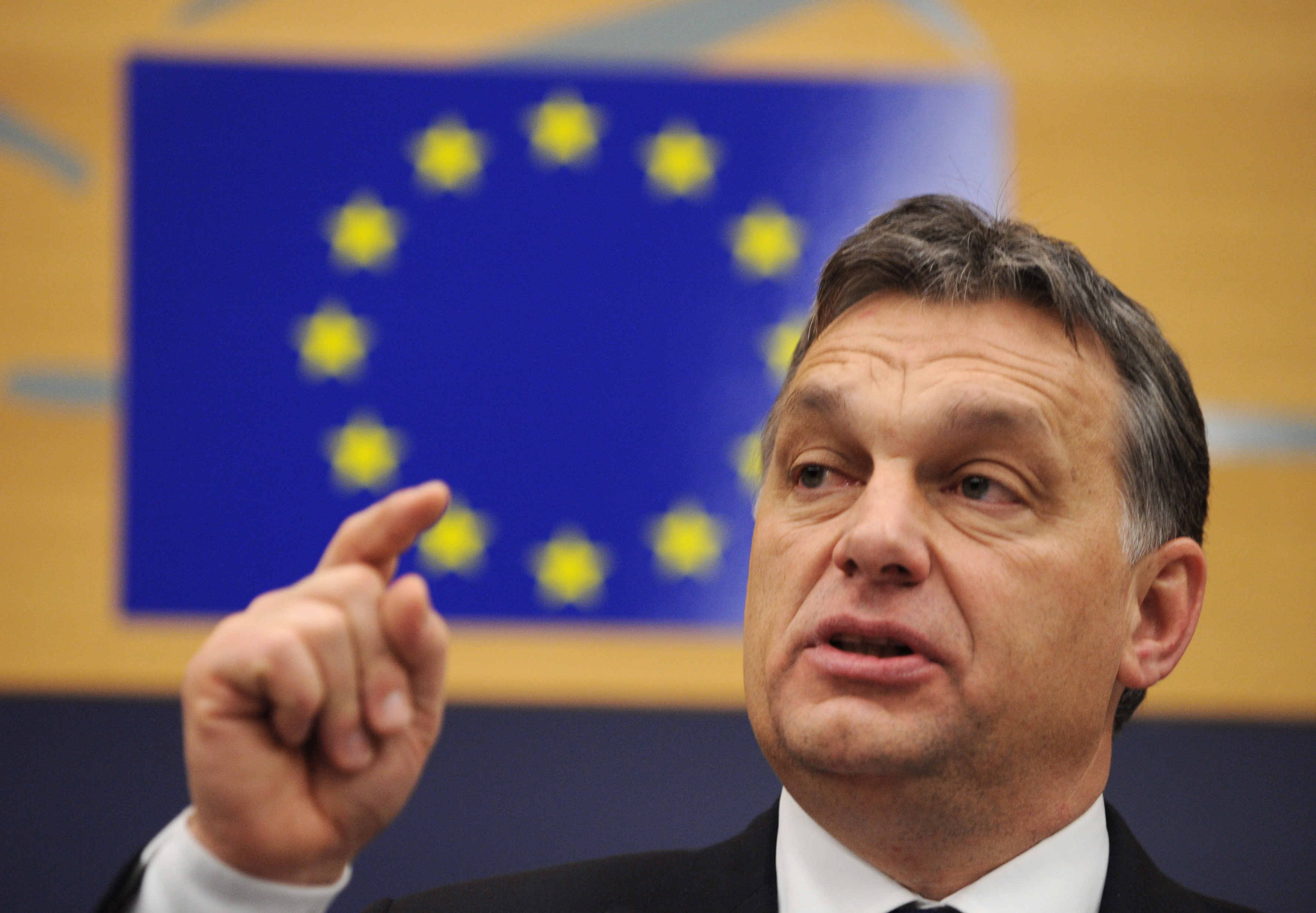 Hungarian Prime Minister Viktor Orban gestures during a media conference in the European Parliament in Strasbourg, France, 18 January 2012. Orban coolly acknowledged international concern over his domestic reforms, saying that fixing what led the European Union to launch high-profile legal proceedings against Budapest 'will not pose a problem.' EPA/PATRICK SEEGER